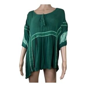 OSO Women Top Blouse Green Pullover Size M Over size